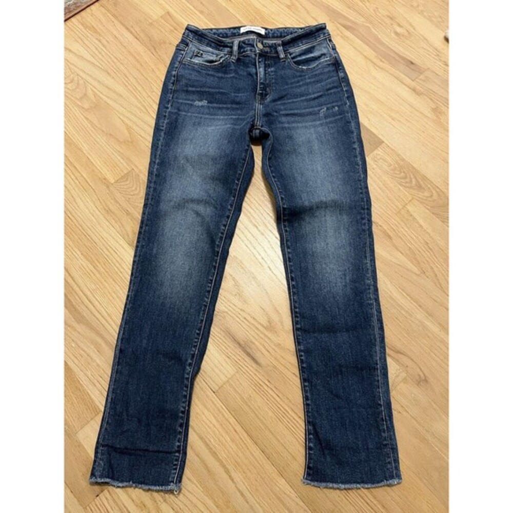 Flying Monkey Womens Size 26 Dark Wash Straight Leg Raw Hem Jeans Y3975 Blue